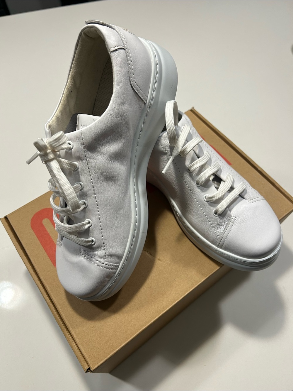 Real Leather Camper White Leather Lace-Up Sneakers